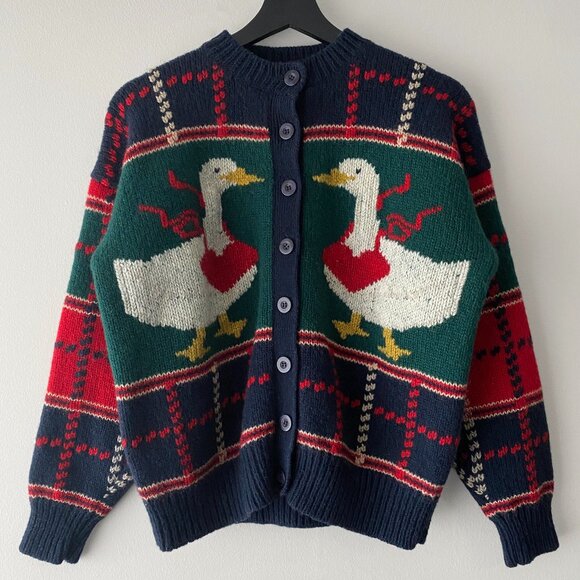 The Lady’s a Champ Sweaters - Vintage The Lady’s a Champ Plaid Goose Wool Elbow Patch Sweater Cardigan